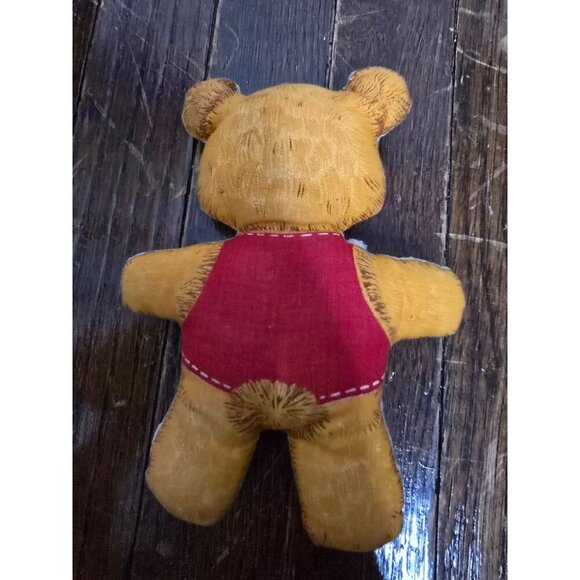 Vintage Handmade Miniature 6" Plush Stuffed Teddy Bear Christmas Vest - Picture 3 of 9